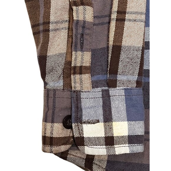 Old Navy Men's Sherpa Shacket Small Plaid Flannel Button-Up Long Sleeve Patch El - Picture 5 of 16